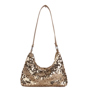 Sac à bandoulière tendance en paillettes dorées champagne avec finition métallique
