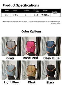 Size guide for retro denim crossbody bag with measurements in six available colors