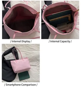 Detailed view of pink woven tote bag showing large interior capacity and size comparison