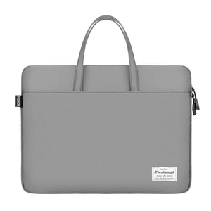 Grey durable nylon laptop handbag with dual handles and external storage pocket