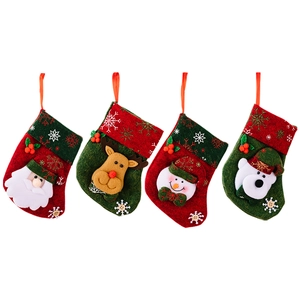 Set of 4 Christmas stockings with Santa, reindeer, snowman and bear tree decorations