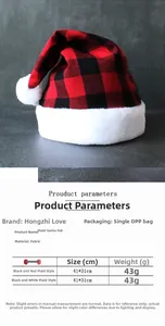 Klassische rot-schwarze Weihnachtsmütze mit Karomuster und weißem Kunstpelz 41x31cm
