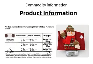 Size chart showing 27x19cm dimensions for burlap Christmas drawstring gift bags