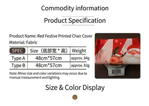 Size chart showing dimensions and weight of Santa Claus Christmas chair covers