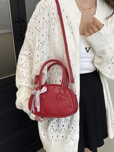 Bolso rojo de piel sintética con diseño de lazos y cinta elegante para mujer moda de otoño