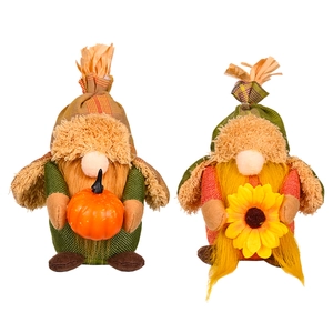 Autumn harvest gnome set with plaid hats, plush beards, pumpkin and sunflower decorations