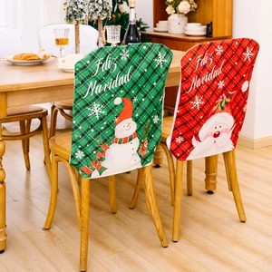 Christmas chair covers set with Santa and snowman patterns in festive red and green colors
