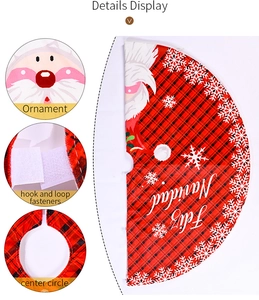 Details zur rot-schwarzen Weihnachtsbaumdecke mit Weihnachtsmann und Klettverschluss