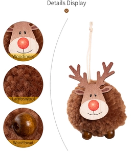 Détails de suspension de cerf en laine d'agneau avec perles en bois pour sapin de Noël