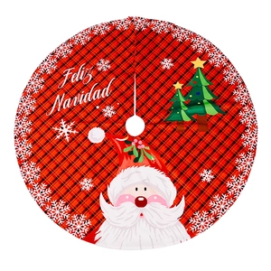 Weihnachtsbaumdecke mit rot-schwarzem Karomuster, Weihnachtsmann und Feliz Navidad Text