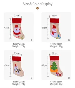 Detailed size chart for Christmas stockings showing height and width for gift bags