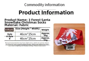 Size chart and weight detail for large Rudolf gnome printed Christmas stockings