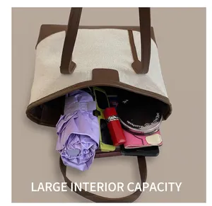 Top-down macro view of large canvas tote interior showing spacious storage capacity