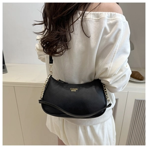 Litchi texture leather underarm bag with gold chain strap and fashion logo detail