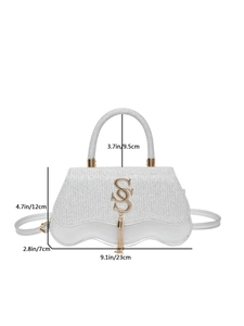Chic silver sequin handbag for women with gold letter S hardware and tassel detail