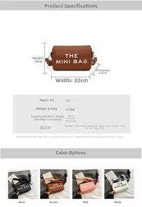 Detailed size chart for stylish PU leather crossbody mini bag with wide shoulder strap