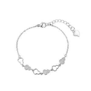 Bracelet en argent avec breloques cœur ajourées et zircons brillants en disposition circulaire
