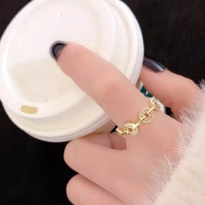 Elegant gold hollow chain ring with shimmering cubic zirconia in a minimalist style