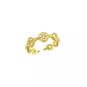 New Chinese vintage gold adjustable open ring with three linked pavé crystal circles