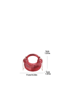 Red metallic evening bag with pleated texture and gold chain strap in semi-circle shape