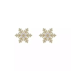 Elegant gold snowflake stud earrings featuring shimmering pavé crystal zircon stones