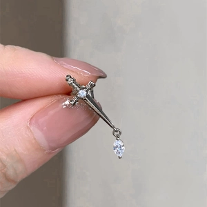 Vintage Copper Sword Stud Earrings With Zircon Sparkling Dagger Ear Bone Studs Screw Back Gothic Jewelry For Women