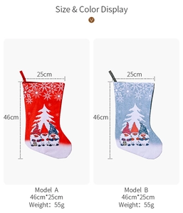 Detail showing 46x25cm Christmas stockings with Rudolf gnomes and snowflake prints