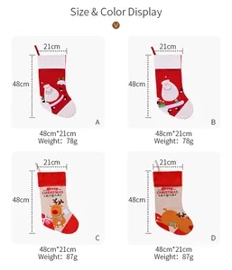 Size chart showing 48cm height and 21cm width for festive cartoon Christmas stockings