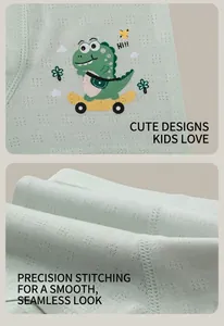 Macro detail of breathable mesh fabric and cartoon dinosaur print on boys boxer shorts