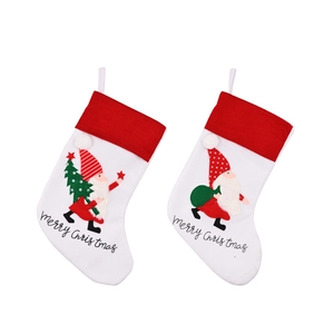 Set of two white Christmas stockings with Santa embroidery and Merry Christmas text
