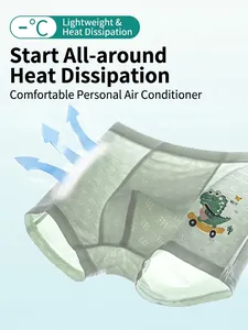 Light green ice silk boys' boxer briefs with breathable mesh and cartoon crocodile print