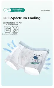 Detail of boys' breathable ice silk underwear with astronaut print and mesh fabric