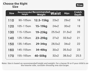 Detailed size guide table for boys' astronaut boxer briefs with height and weight metrics