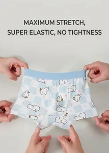 Detail showing the high elasticity and stretch of boys' blue checkered cotton boxers