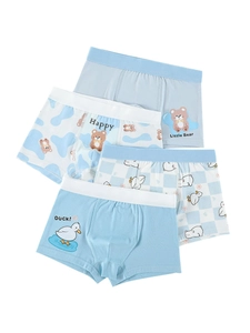 Boys Cotton Boxer Briefs Assorted Cartoon Duck Bear Print Breathable Soft Kids Underwear Plaid Boxer Shorts For Daily Wear