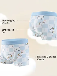 Boys' cartoon boxer briefs in light blue plaid with a comfortable 3D U-convex pouch design