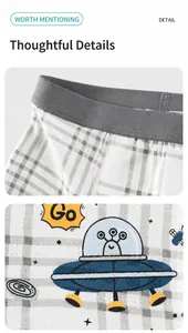 Detail of boys ice silk underwear with UFO space print and elastic waistband
