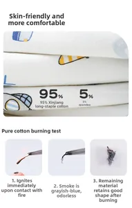 Detail of soft 95% long-staple cotton fabric with fabric burn test for kids underwear