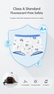 Detail of cotton boys boxer briefs showing blue car prints and A-class safety quality