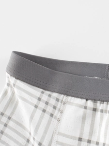 Boys ice silk mesh boxer briefs with grey elastic waistband and plaid pattern design