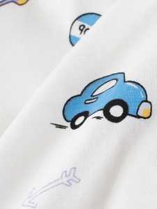 Kids cotton boxer briefs with blue car and plane prints on soft breathable fabric