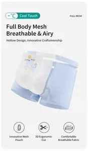 Detail of boys' light blue mesh boxer briefs featuring breathable U-shaped pouch and seal print