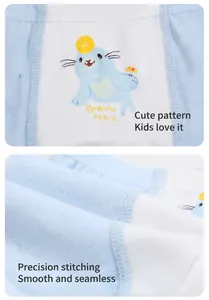 Detail of breathable mesh fabric and cartoon seal print on boys cotton boxer briefs