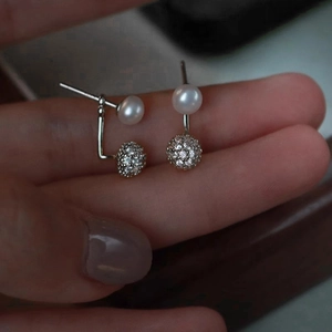 Elegant Artificial Pearl Earrings With 925 Sterling Silver Earring Post Zirconia Ball Two Way Wear Copper Jewelry For Women