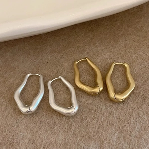 Irregular Geometric Matte Metal Ear Clips 925 Sterling Silver Earring Post Gold Plated Vintage Minimalist Fashion Jewelry