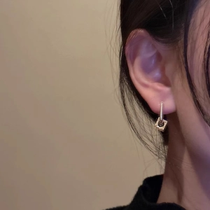Minimalist two-tone square drop earrings with geometric hollow cube charms for women
