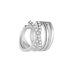 Close-up of silver multi-layer ear cuff with sparkling zircon inlay for non-pierced ears