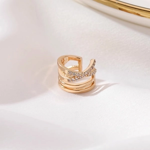 Elegant gold-plated multi-layer ear cuff with shimmering white zircon stones for women