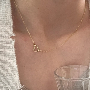 Collana Con Ciondolo A Cuore Cavo Acciaio Inossidabile Placcato Oro Catena Per Clavicofla Delicata Gioielli