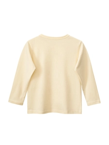 Langärmliges Mädchen-T-Shirt in Creme aus Baumwolle mit Detailansicht der Rückseite